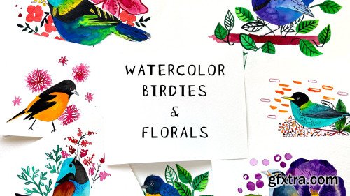 Watercolor Birds and Florals