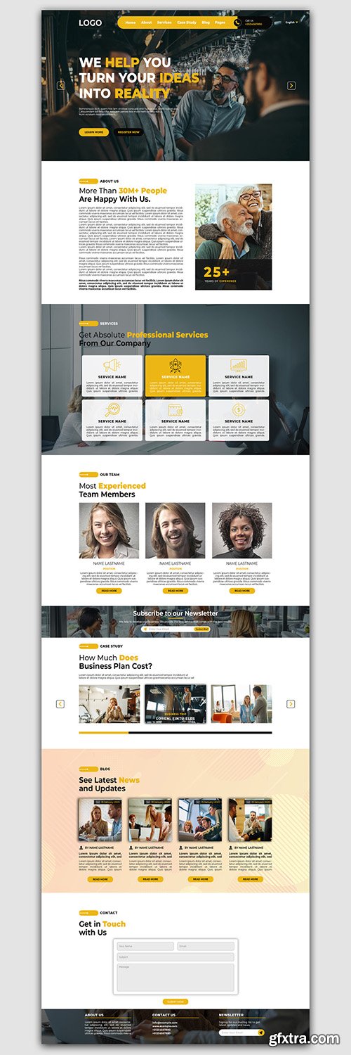 Business Website Layout with Yellow Accents 303694233
