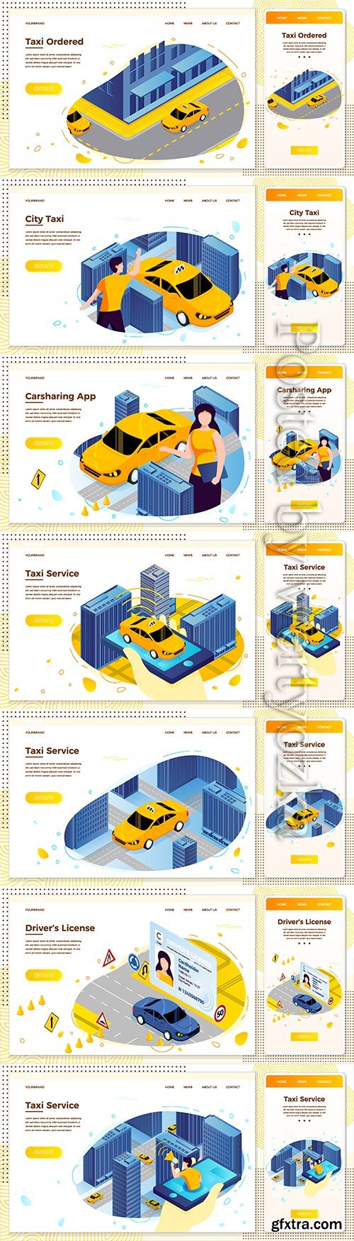 Vector illustration taxi cab riding for client