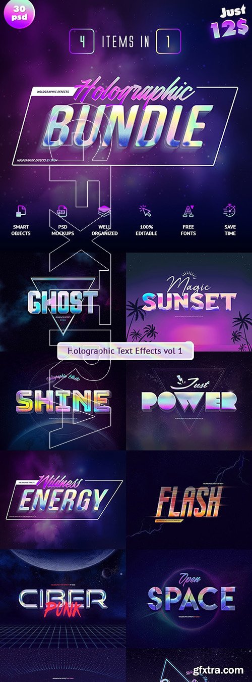GraphicRiver - Holographic Text Effects Bundle 25047134