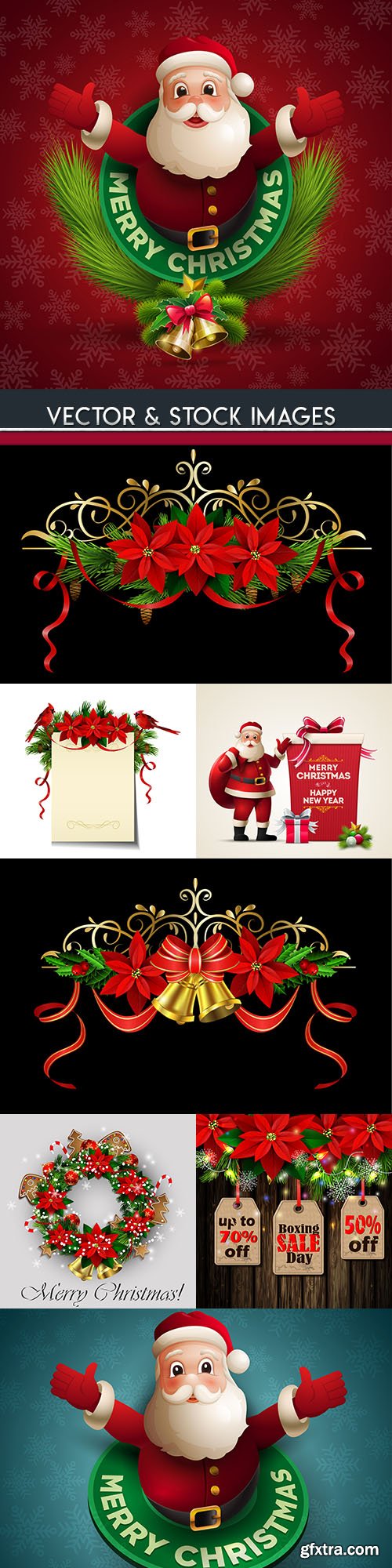 Santa funny Christmas flowers and decorative elements