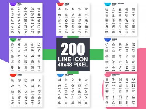 200 Set of vector line icons