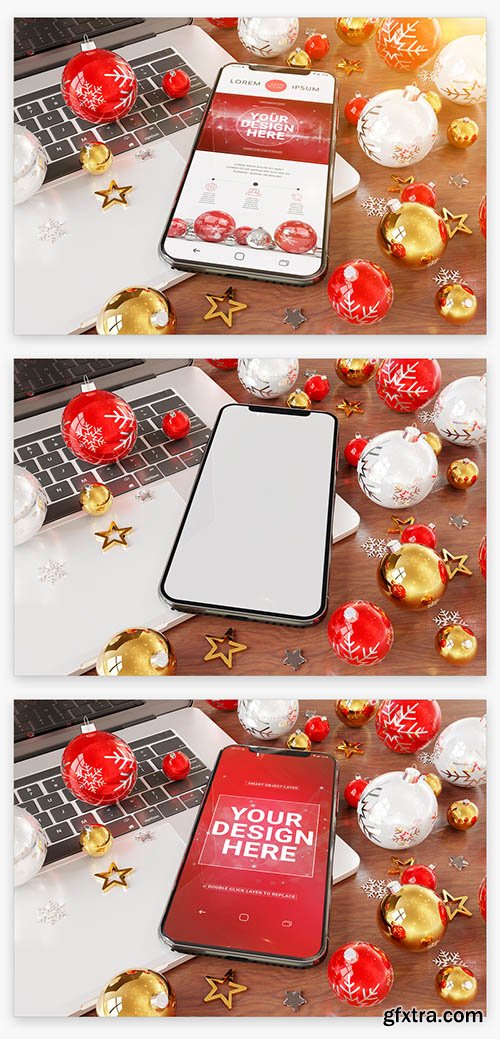 Smartphone near Holiday Ornaments Mockup 222041466