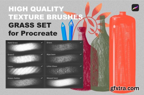 CreativeMarket - Procreate texture brushes. GRASS SET 4315431