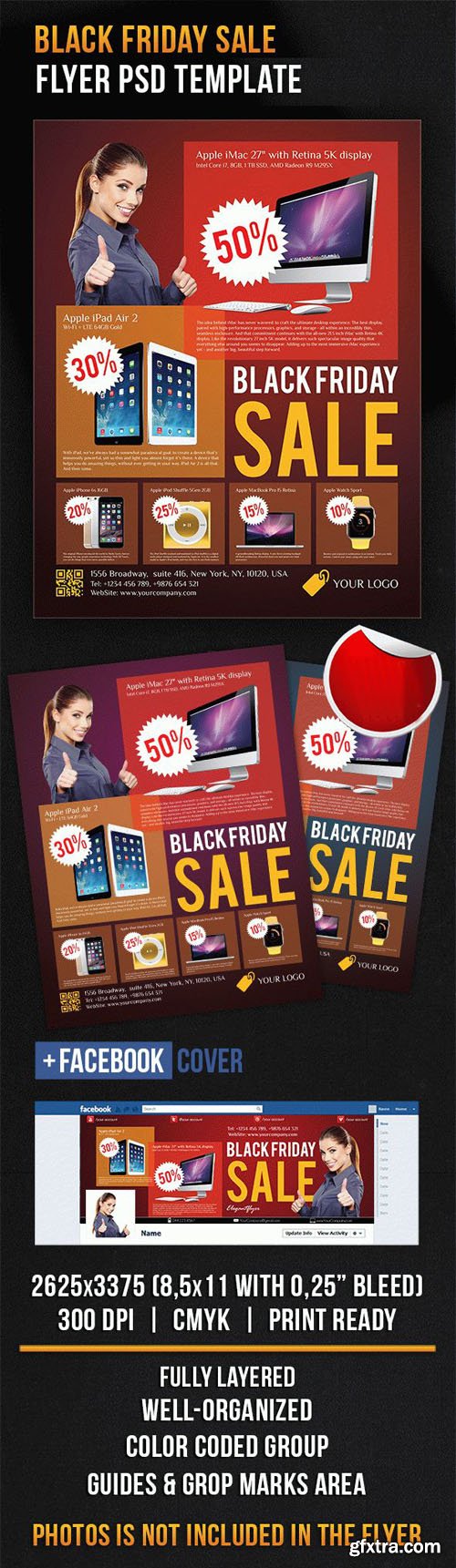 Black Friday Sale Flyer PSD Template + Facebook Cover PSD Template