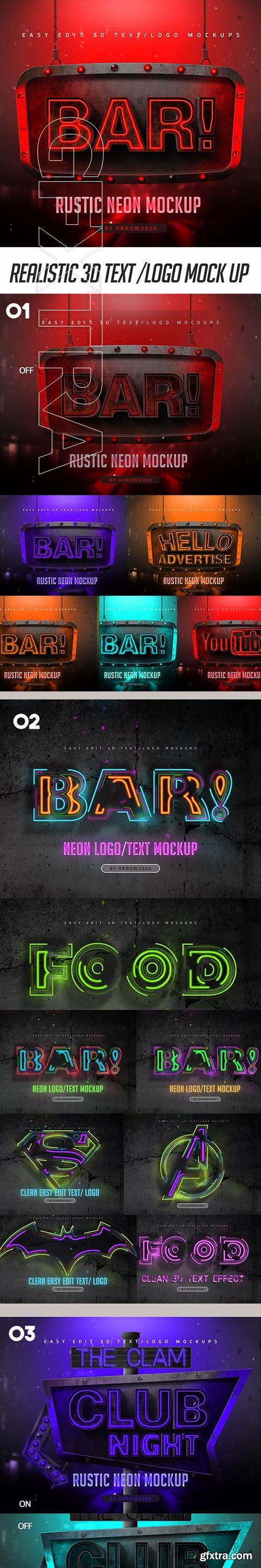 GraphicRiver - 3D Text Logo Mockup- Neon Pack 24989279