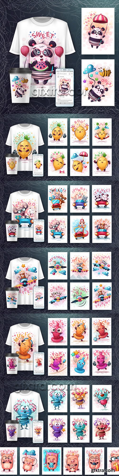 Design 3d t-shirts with mult funny characters