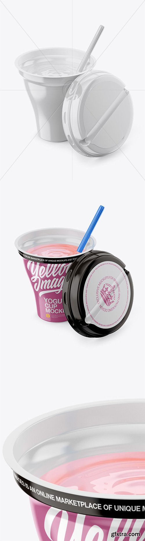 Opened 260g Yogurt Cup With Straw Mockup - Half Side View 21568