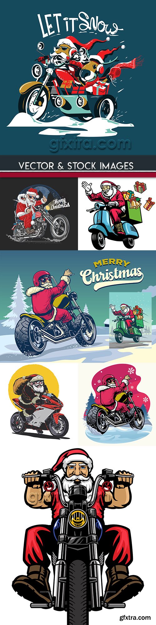Santa Claus on motorcycle Christmas vintage illustration