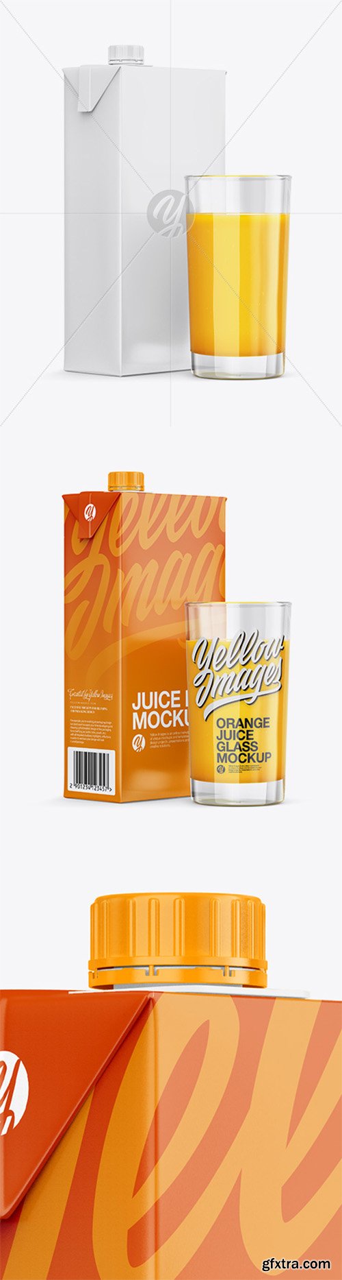 1L Carton Pack With Orange Juice Glass Mockup - Halfside View 24755