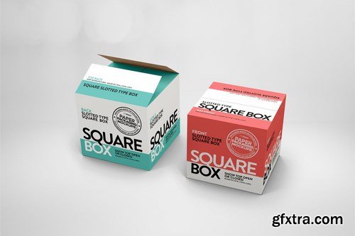 Square Slotted-Type Paper Box Packaging Mockup