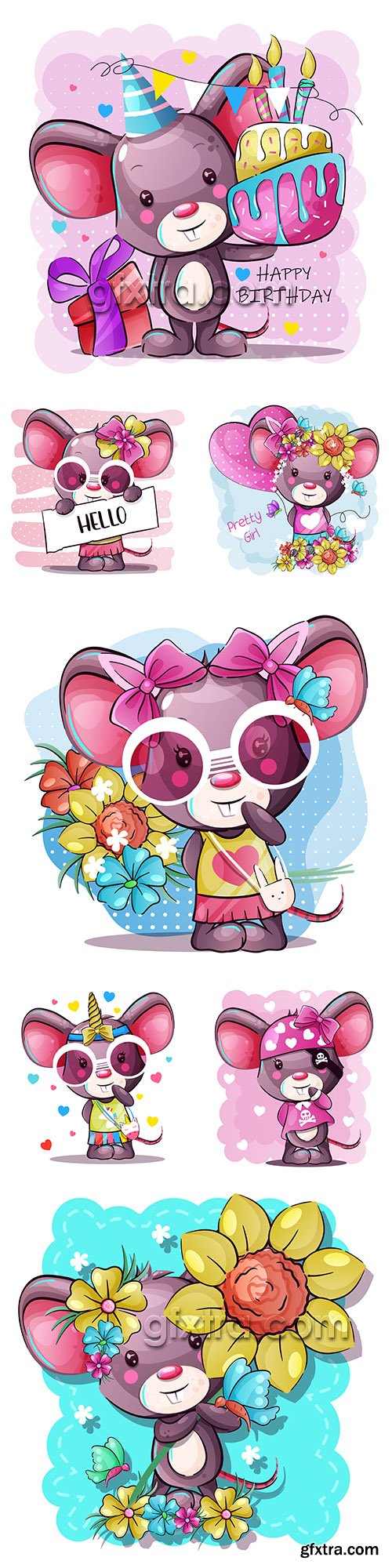 Nice cartoon mouse with colors bright illustrations
