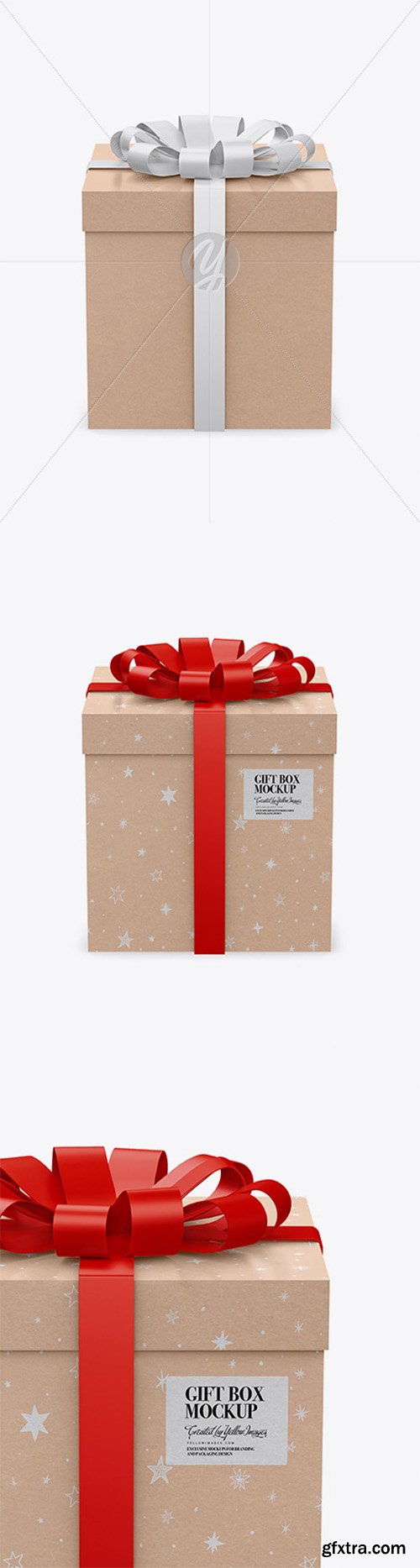 Kraft Paper Gift Box With Glossy Bow Mockup 50004