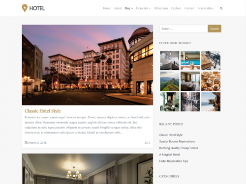 Blog Page - Hotel WordPress Theme