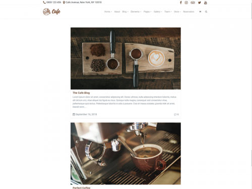 Blog Standard No Sidebar - Cafe WordPress Theme