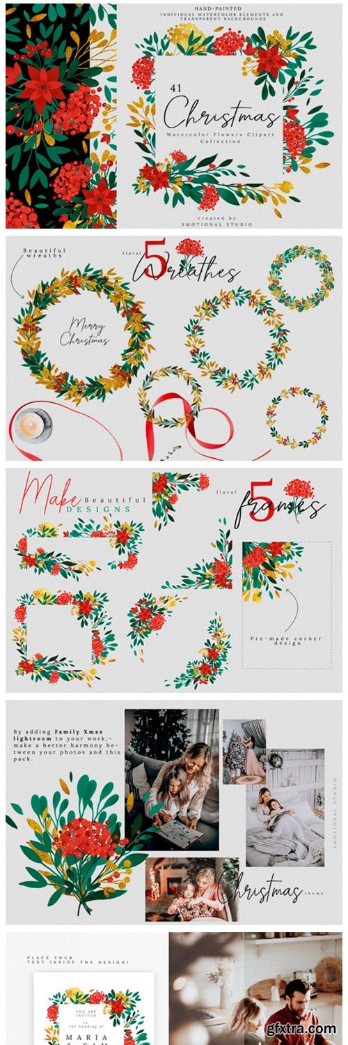 Christmas Watercolor Flowers Cliparts 2264401