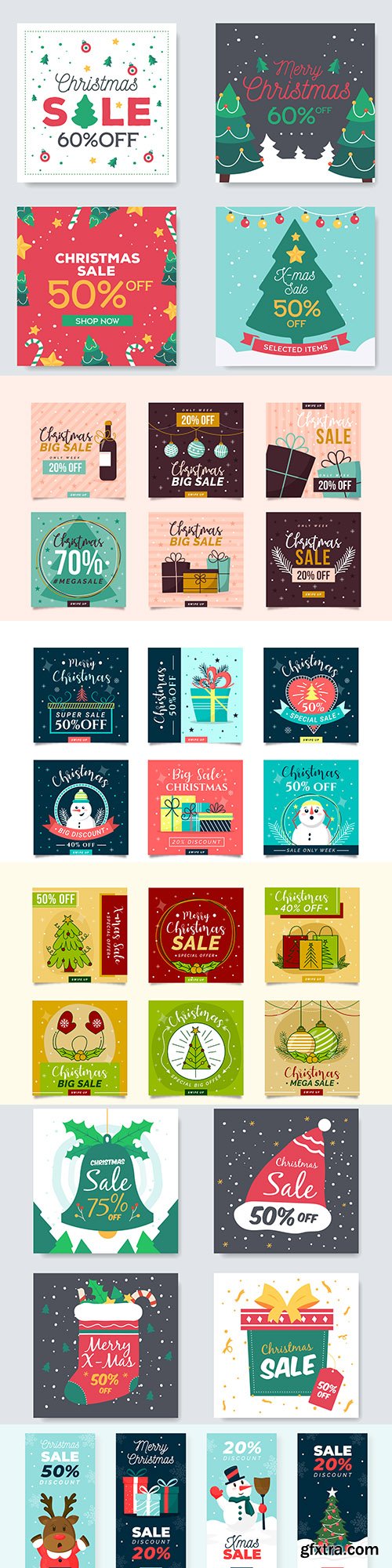 Merry Christmas sales and discounts vintage illustration