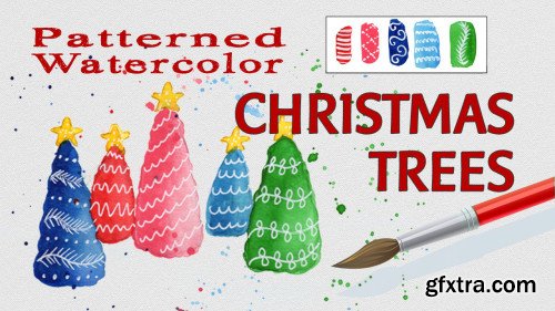 Patterned Watercolor Christmas Trees