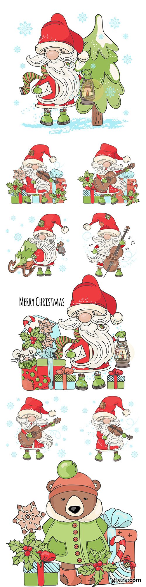 Happy Christmas Santa with musical instruments