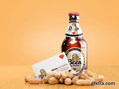 Beer Bottle Mockup with Business Card 308552820