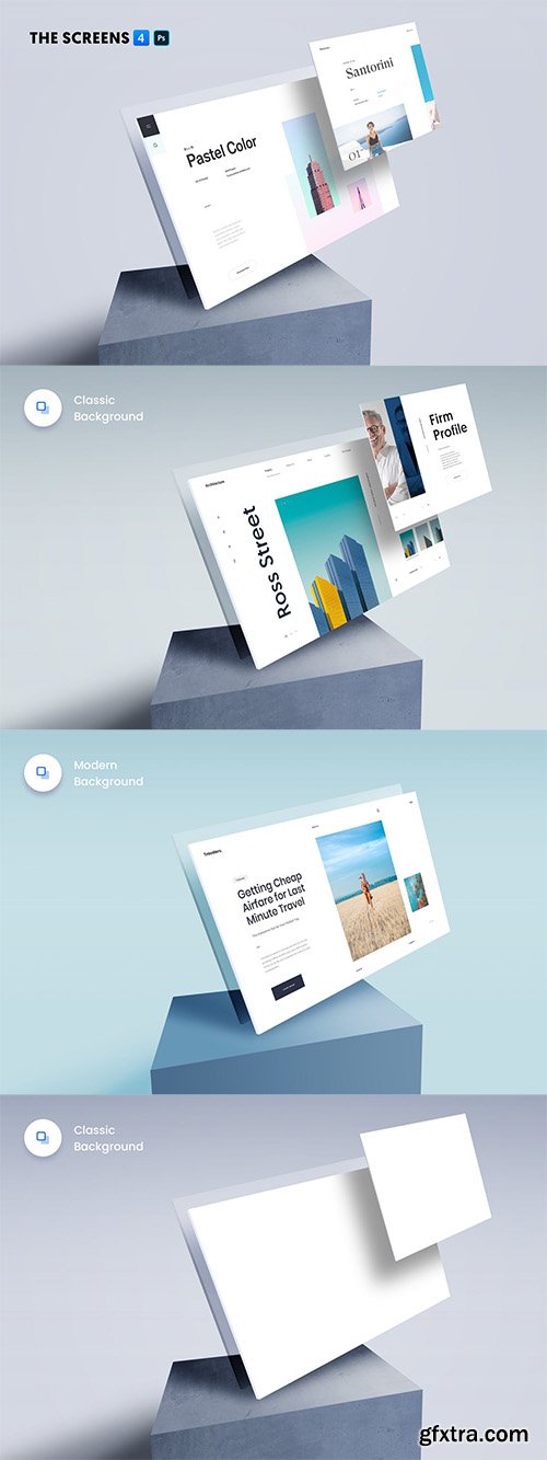 The Screens 4 - Perspective PSD Mockup Template