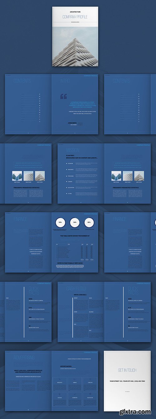 Architecture Brochure Layout with Blue Elements 310219367