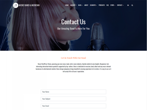 Contact Page - Music WordPress Theme