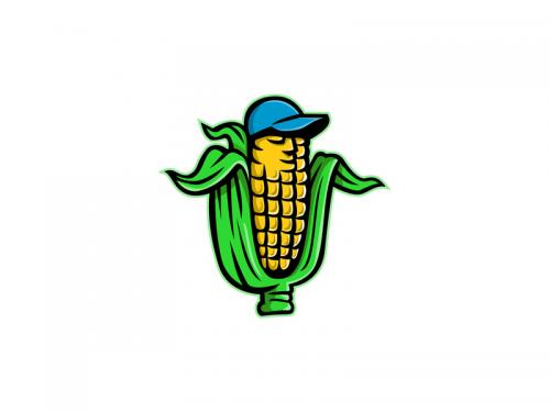 Corn on Cob With Baseball Hat Mascot