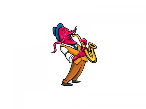 Crawfish Saxophone Player Mascot