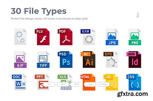 30 File Types Icons - Flat