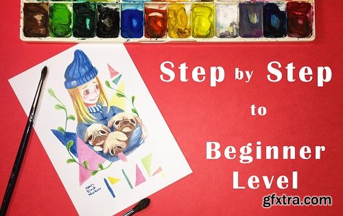 Learn To Draw Girl&Pugs With Watercolor!!! Step by Step to Beginner Level