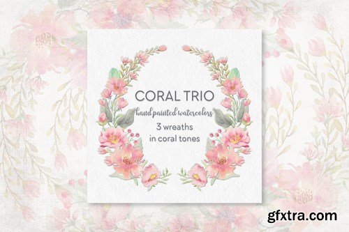 Coral Trio 3 Watercolor Wreaths