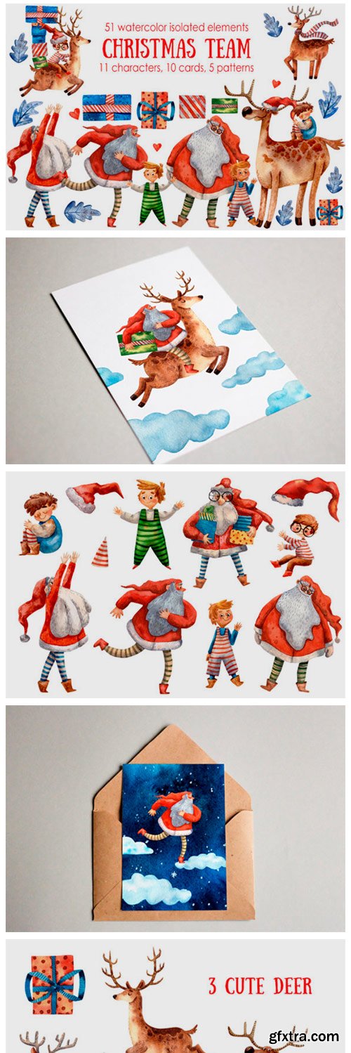 Christmas Team Watercolor Clip Art Set 2321380