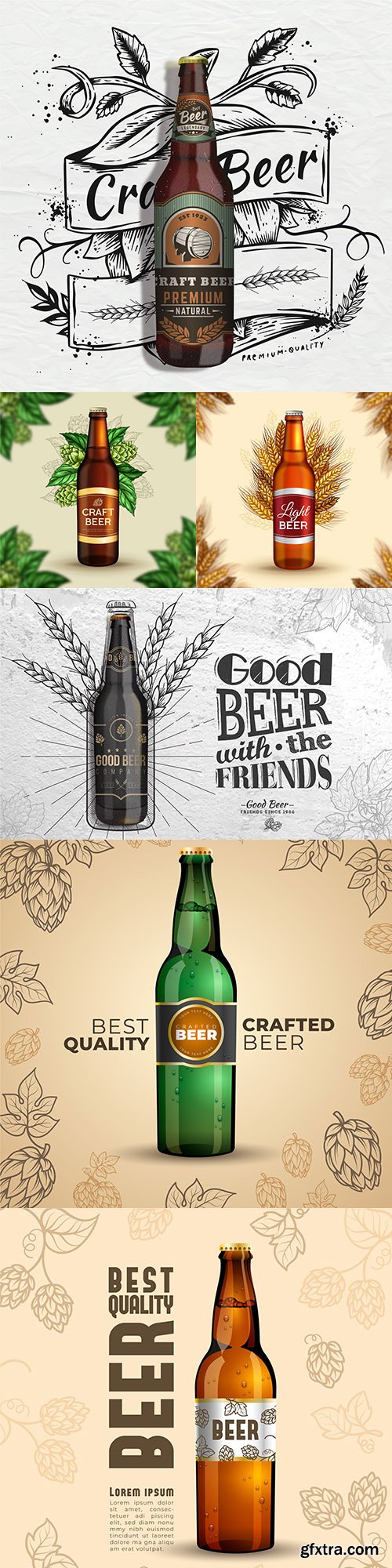 Bottle beer decorative background with hop pattern