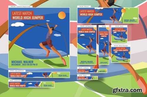 Male High Jumper Banners Ad Vector Illustration