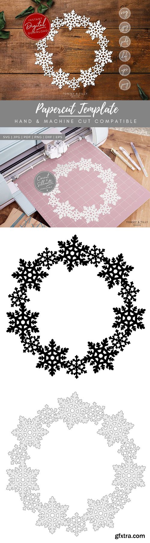 Snowflake Wreath Paper Cut Template