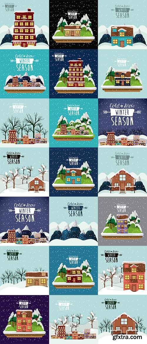 23 Winter Landscapes Vector Collection