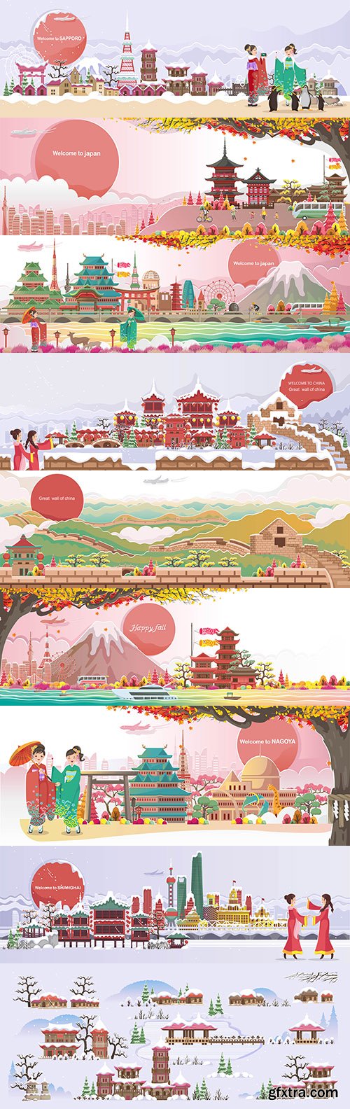 Japanese landscape and panoramic composition