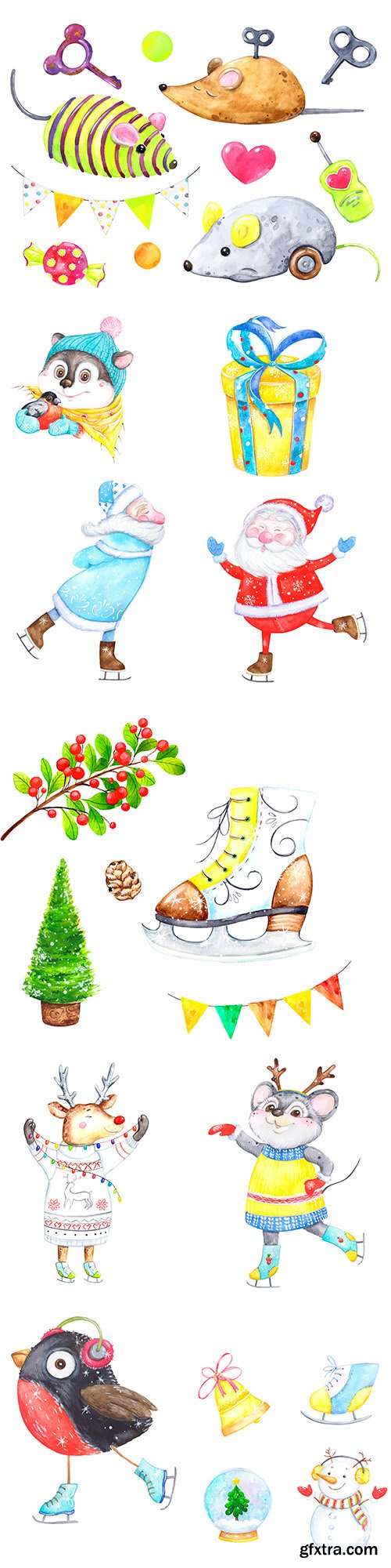 Christmas animals cartoon watercolor illustrations 12