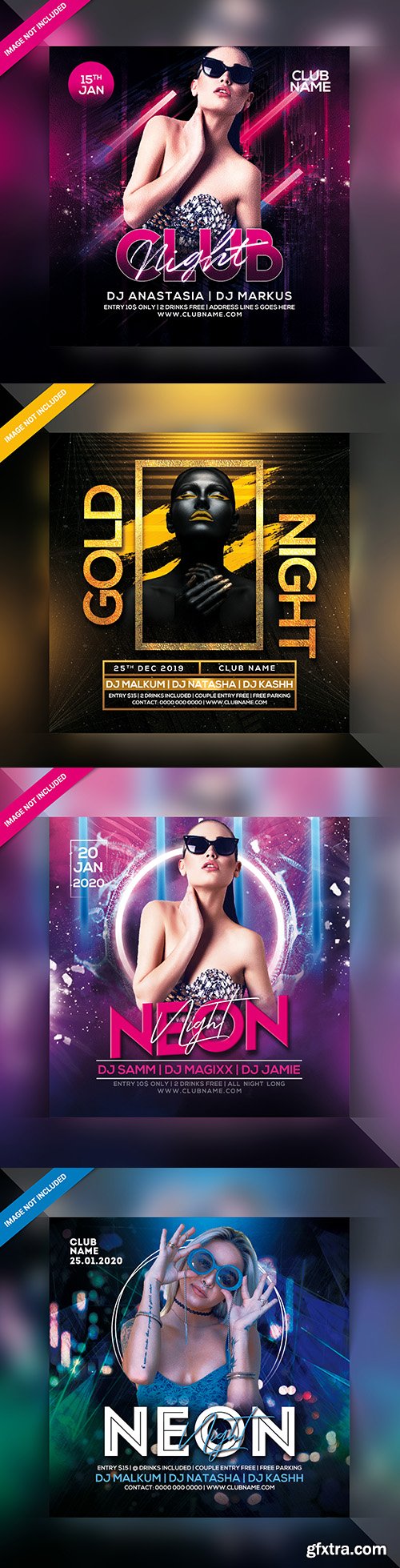Neon and gold party nightclub design flyer