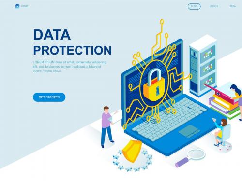 Data Protection Isometric Landing Page Template