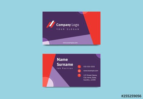 Purple and Red Business Card with Geometric Designs - 255259056