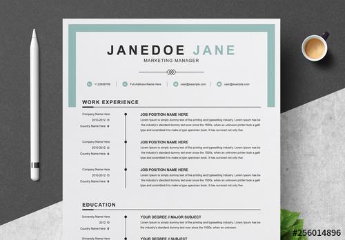 Resume and Cover Letter Layout with Light Blue Accents - 256014896