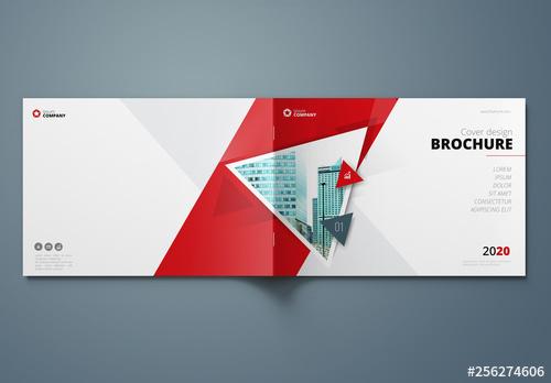 Horizontal Red Business Report Cover Layout with Triangles - 256274606