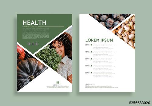 Poster Layout with Green Accents and Triangular Photo Placeholders - 256683020