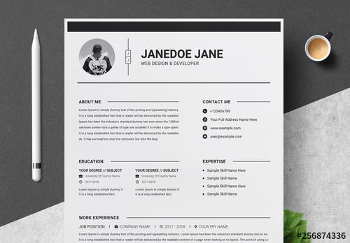 Black and White Resume and Cover Letter Layout - 256874336