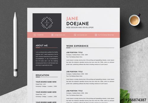 Resume and Cover Letter Layout with Coral Accents - 256874387
