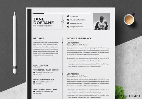 Black and White Resume and Cover Letter Layout - 258150461