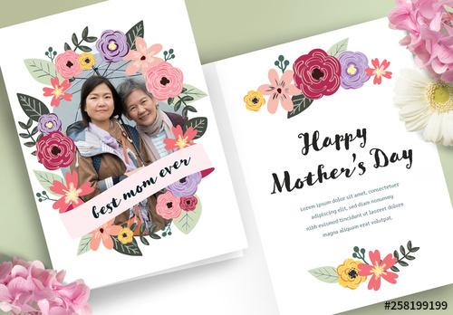 Illustrative Floral Mother's Day Card Layout - 258199199