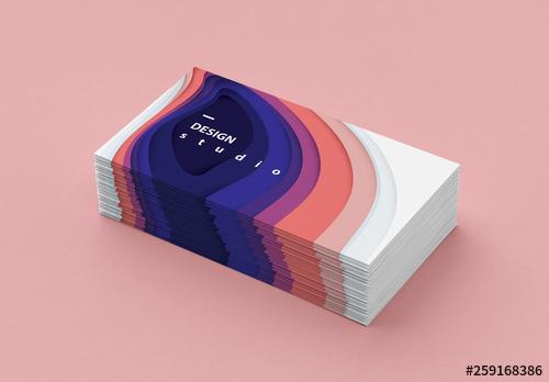 Business Card Template with Colorful Paper Cut Illustration - 259168386